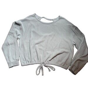 Hollister Women's Light Blue Sweater M Shirt Waffle Knit Drawstring Top School